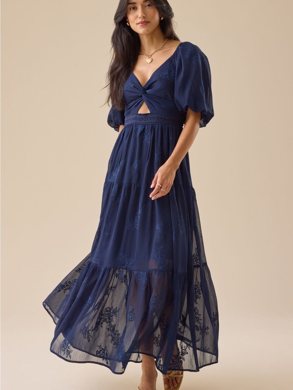 BRAND NEW NWT Altar’d State Daniellza  Twist-Front Floral Embroidery Maxi Dress
